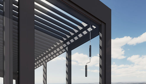 Cielos™ Panorámica 360° 4-Sided Glass Pergola with Louvered Roof – Black 13′×10′ ft (4 Sliding Doors) - Image 11