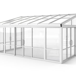 Vistas™ Sliding Door Glass Sunroom & Solarium (White – 16.7 ft. Wide)