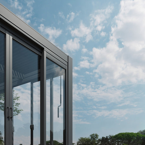 Cielos™ Panorámica 360° 4-Sided Glass Pergola with Louvered Roof – Black 20′×10′ ft (6 Sliding Doors) - Image 13
