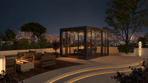 Cielos™ Panorámica 360° 4-Sided Glass Pergola with Louvered Roof – Black 13′×10′ ft (4 Sliding Doors) - Image 6