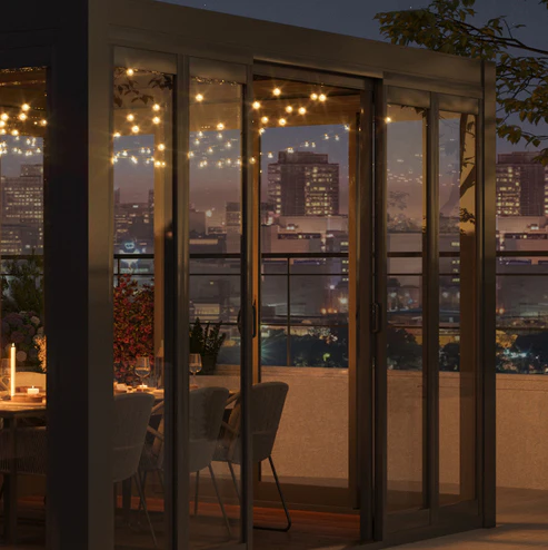 Cielos™ Panorámica 360° 4-Sided Glass Pergola with Louvered Roof – Black 13′×10′ ft (4 Sliding Doors) - Image 7