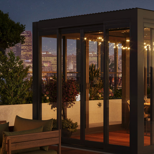 Cielos™ Panorámica 360° 4-Sided Glass Pergola with Louvered Roof – Black 20′×10′ ft (6 Sliding Doors) - Image 8