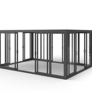 Cielos™ Panorámica 360° 4-Sided Glass Pergola with Louvered Roof – Black 13′×10′ ft (4 Sliding Doors)
