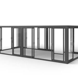 Cielos™ Panorámica 360° 4-Sided Glass Pergola with Louvered Roof – Black 20′×10′ ft (6 Sliding Doors)