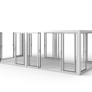 Cielos™ Panorámica 360° 4-Sided Glass Pergola with Louvered Roof – White 20′×10′ ft (6 Sliding Doors)