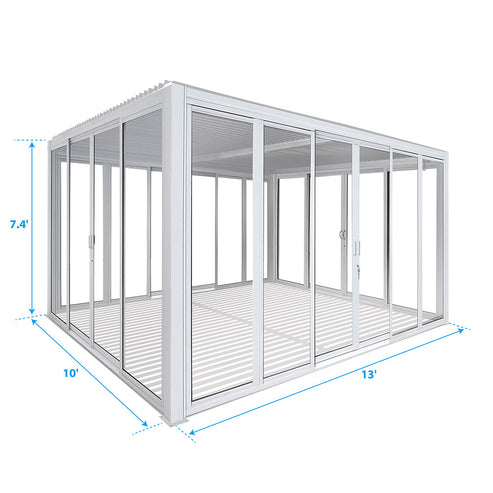Cielos™ Panorámica 360° 4-Sided Glass Pergola with Louvered Roof – White 13′×10′ ft (4 Sliding Doors) - Image 11