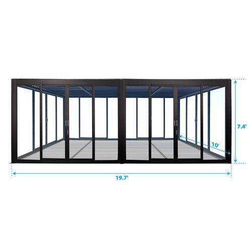 Cielos™ Panorámica 360° 4-Sided Glass Pergola with Louvered Roof – Black 20′×10′ ft (6 Sliding Doors) - Image 2