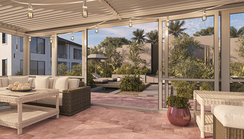 Cielos™ Panorámica 360° 4-Sided Glass Pergola with Louvered Roof – White 13′×10′ ft (4 Sliding Doors) - Image 4