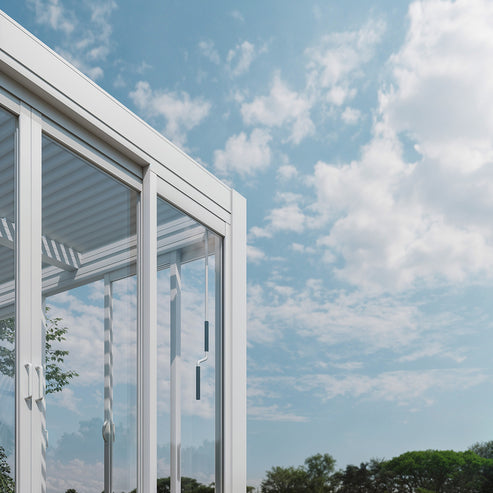 Cielos™ Panorámica 360° 4-Sided Glass Pergola with Louvered Roof – White 20′×10′ ft (6 Sliding Doors) - Image 13