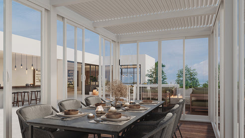 Cielos™ Panorámica 360° 4-Sided Glass Pergola with Louvered Roof – White 20′×10′ ft (6 Sliding Doors) - Image 7