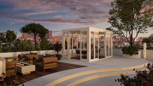 Cielos™ Panorámica 360° 4-Sided Glass Pergola with Louvered Roof – White 13′×10′ ft (4 Sliding Doors) - Image 7
