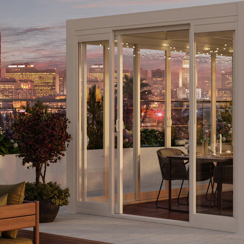 Cielos™ Panorámica 360° 4-Sided Glass Pergola with Louvered Roof – White 13′×10′ ft (4 Sliding Doors) - Image 6
